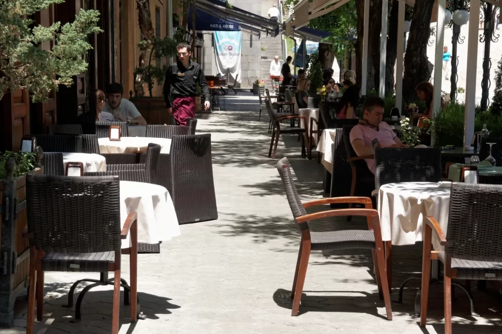Outdoor cafes along Tamanyan Street in Yerevan, Armenia